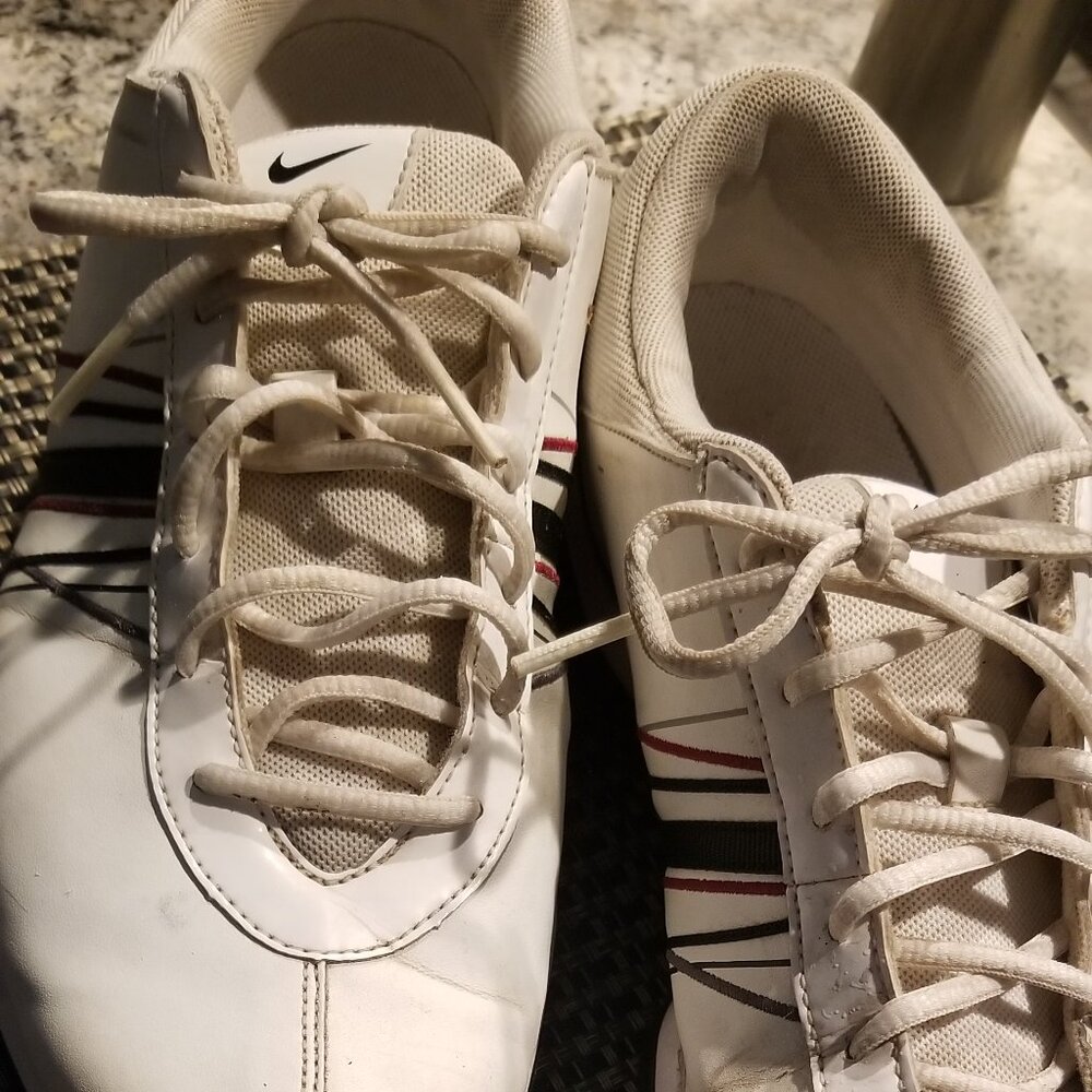 Nike womens golf shoes size 10 white with red and black stripes